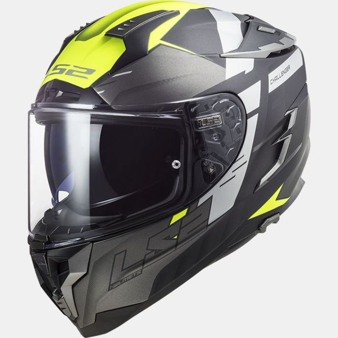 Hovedbilde LS2 FF327 Challenger Allert Matt Titanium/Gul glassfiberhjelm med ...