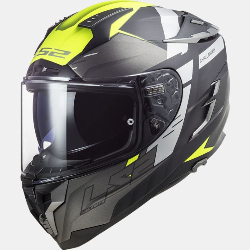 LS2 FF327 Challenger Allert Matt Titanium/Gul glassfiberhjelm med solbrille