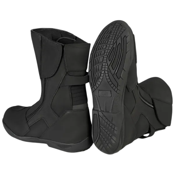 Lindstrands MC-st&oslash;vel Touring 2Z Black skinn, svart, bred modell