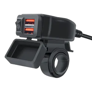 Hovedbilde Vanntett Dual-USB QC3 48W Hurtilader 2x USB-A for MC, ATV, B&aring;t m.m. ...