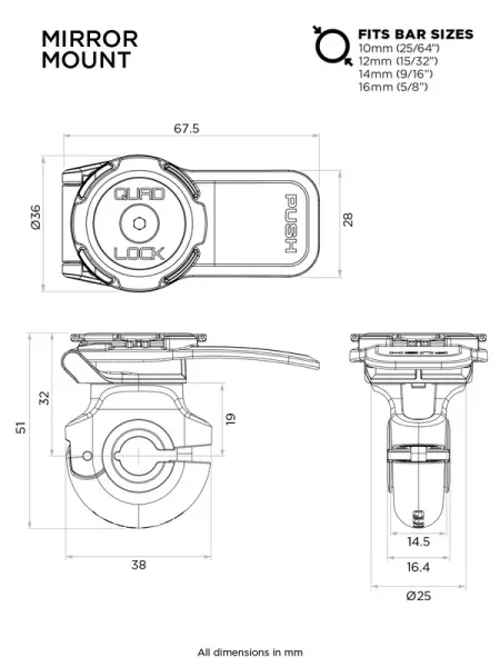 Quad Lock Motorcycle / Scooter Mirror Mount