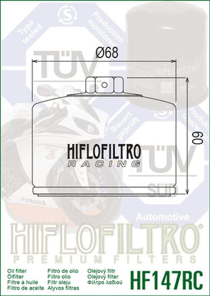 HiFlo oljefilter HF147RC for Yamaha, Kymco, Racing 17mm head