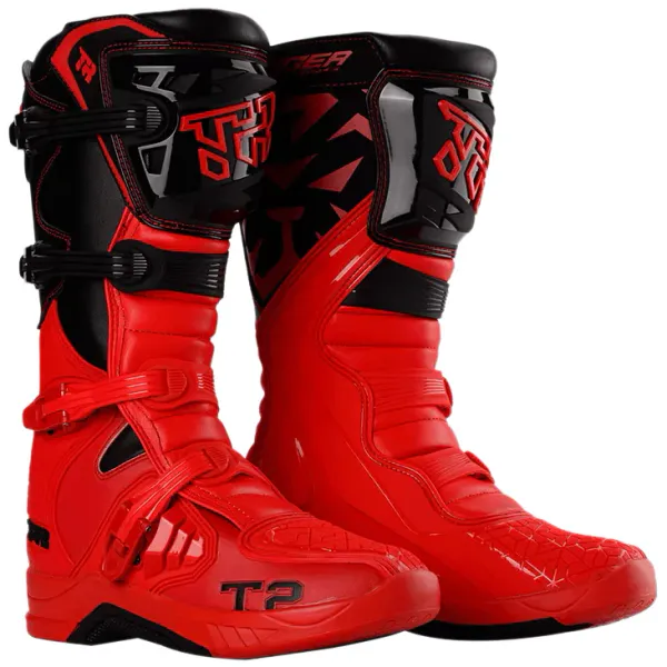 Tiger T2 KID MX-st&oslash;vel for barn, R&oslash;d/Svart med 4 klyper