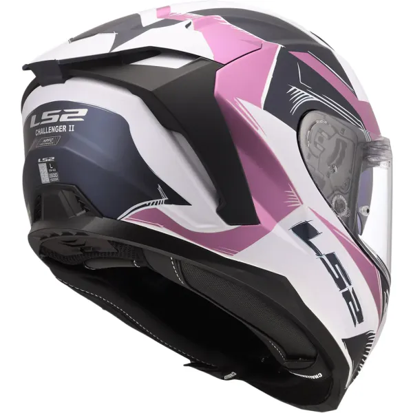 LS2 MC-Hjelm FF817 Challenger II Flaman Hvit/Rosa glassfiberhjelm med solbrille
