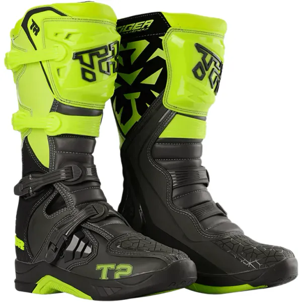 Tiger T2 KID MX-st&oslash;vel for barn, Gul/Svart med 4 klyper